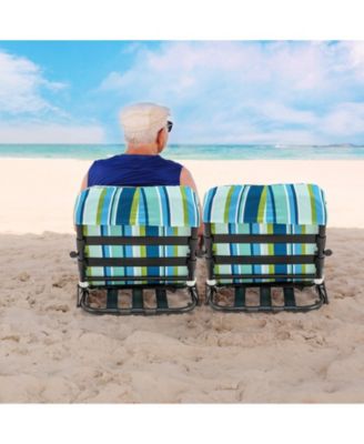 2 Pack Low Folding Beach Chairs for Adults with Cushion