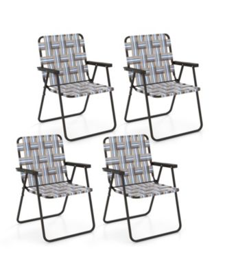 2 Pieces Folding Beach Chair Camping Lawn Webbing Chair-Cofee
