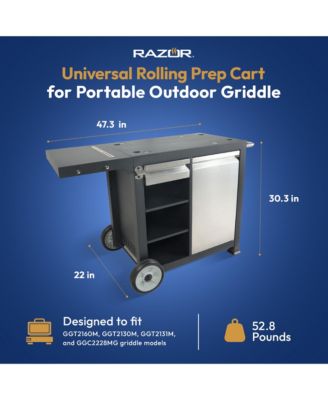 Universal Rolling Prep Cart for Portable Outdoor Griddle and Grills, Black