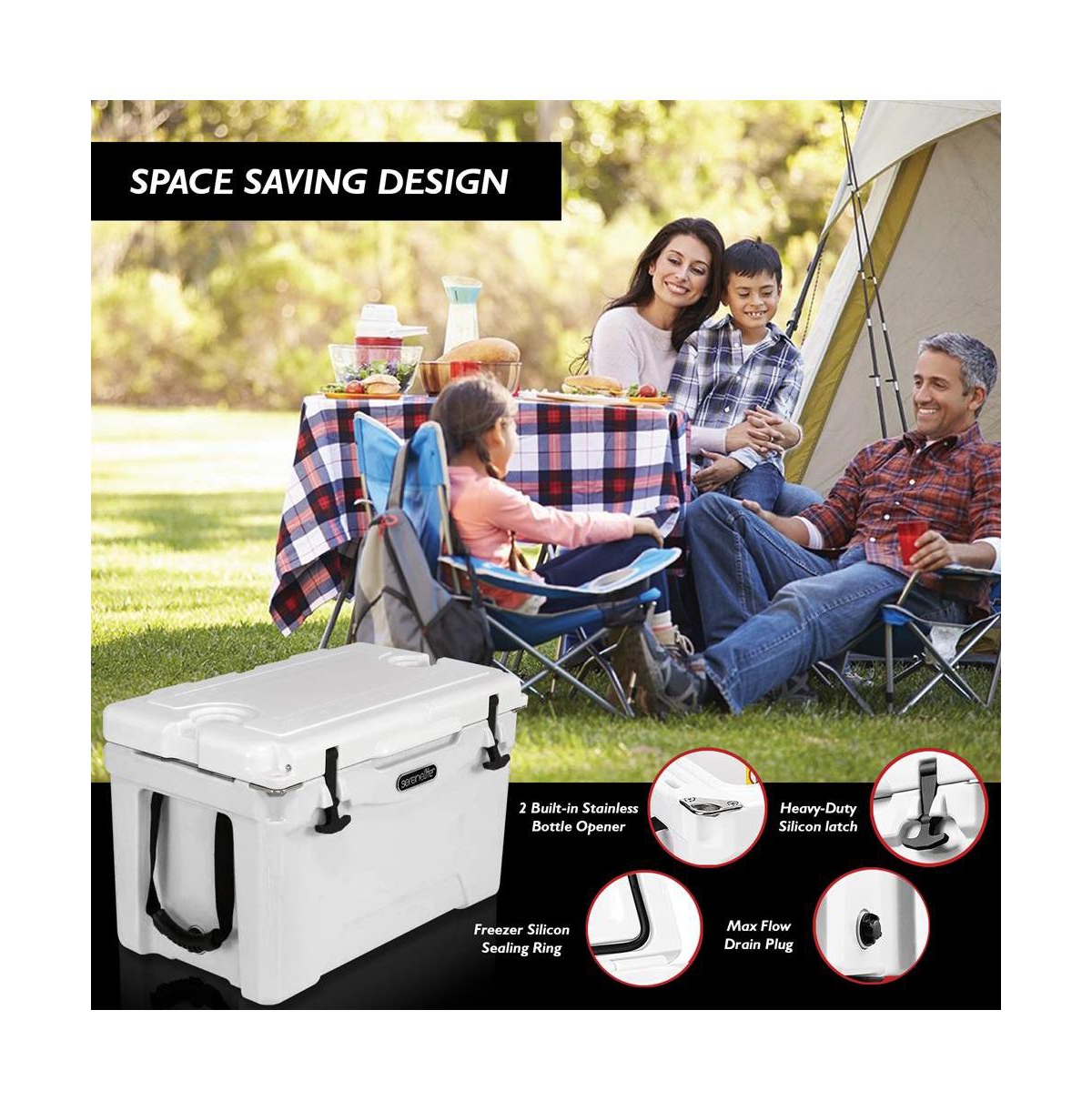 SereneLife 50-Quart Portable Cooler Box, Holds Up to 63 Cans- White