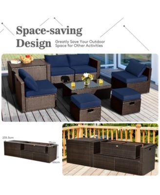 8 Pieces Patio Space-Saving Rattan Furniture Set with Storage Box and Waterproof Cover