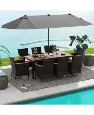 11 Pieces Patio Dining Set with 15 Feet Double-Sided Patio Umbrella and Base