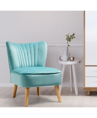 Modern Armless Velvet Accent Chair with Wood Legs