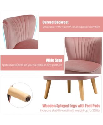 Modern Armless Velvet Accent Chair with Wood Legs