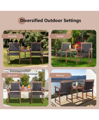 2-Seat Patio Rattan Acacia Wood Chair with Table