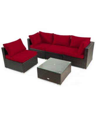 5 Pcs Outdoor Patio Rattan Furniture Set Sectional Conversation with Cushions
