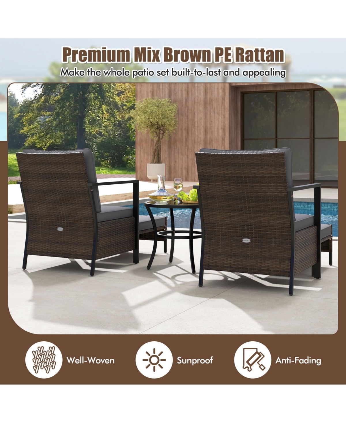 4 Piece Outdoor Furniture Set with Glass Topped Table