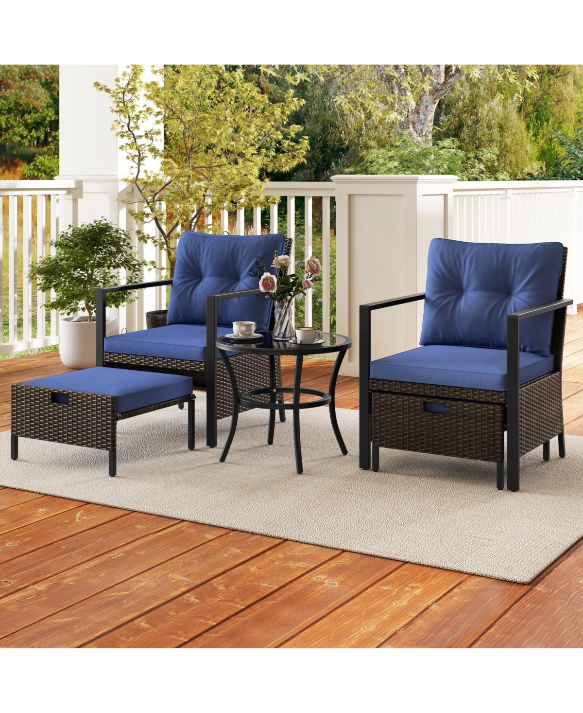 4 Piece Outdoor Furniture Set with Glass Topped Table
