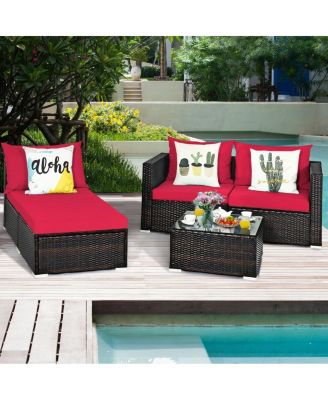 5 Pieces Patio Rattan Sectional Furniture Set with Cushions and Table