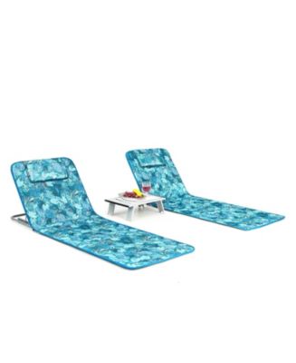 3 Pieces Beach Lounge Chair Mat Set 2 Adjustable Lounge Chairs with Table Stripe-Green