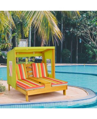 Kids Patio Lounge Chair with Cup Holders and Awning