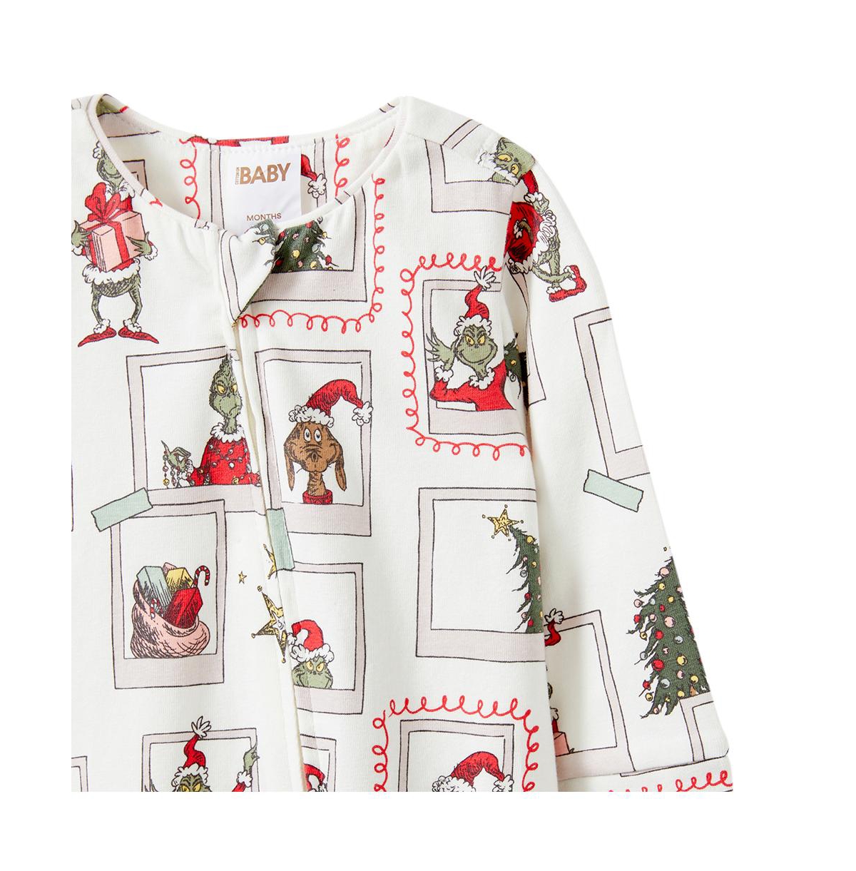 Cotton On Baby Boys The Billie Long Sleeve Zip Romper License -xmas grinch