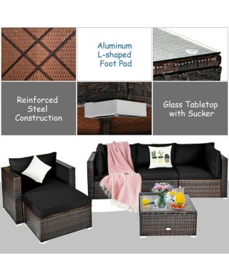 6 Pieces Patio Rattan Furniture Set with Sectional Cushion