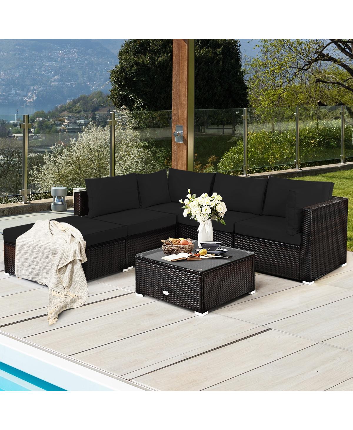 Gouun 6 Pieces Outdoor Patio Rattan Sectional Sofa Set with Table
