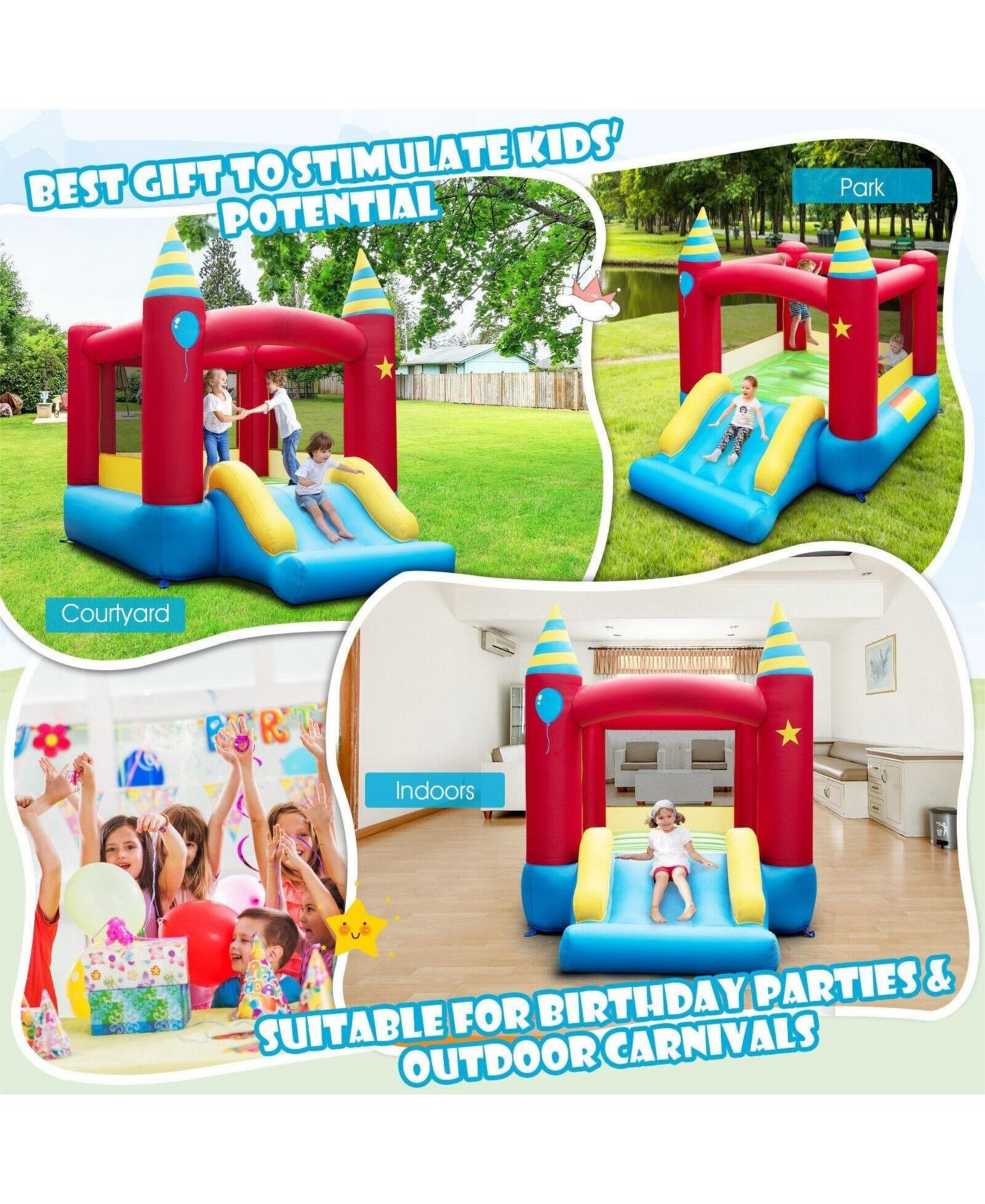 Детская игрушка GOUUN Kids' Inflatable Bounce Castle with Slide, Fits 2-3 Children, Ages 3+, цвет: Красный — фото 2