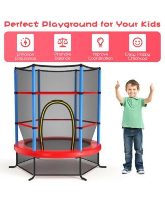 55 Inch Kids Recreational Trampoline Bouncing Jumping Mat with Enclosure Net