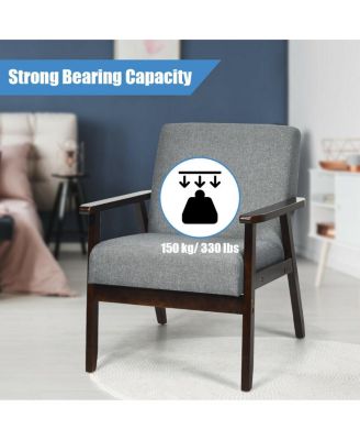 Solid Rubber Wood Fabric Accent Armchair