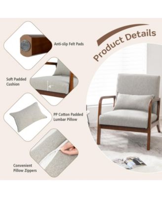 Modern Accent Chair with Rubber Wood Frame and Lumbar Pillow