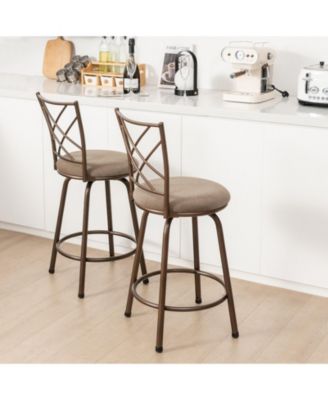 2 Pieces Swivel Pluch Fabrice Cushioned Bar Stool Set