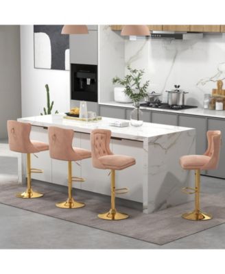 Set of 2 Bar Chairs with Footrest Electroplated Metal Base and Anti-Slip Ring