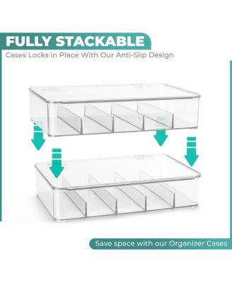 3 Pack Clear Stackable Plastic Sunglass Holder with Hinged Lid for Eyewear Display Includes 5 Sections