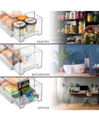 2 Pack Large Clear Stackable Pull-Out Drawers - Organization and Storage Containers for Kitchen, Pantry, Bathroom and More
