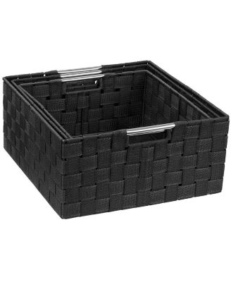 3 Piece Stackable Woven Basket Organizer Set with Built-In Carry Handles - Stylish Storage for any room in the household (Beige)