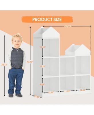 Kids Bookshelf with Reading Nook 47.75in Width Children Bookcase 6-Cubby Toy Storage Organizer Seat Cushion Wooden Storage Bench Playhouse Cabinet Kids Room, Playroom, Classroom, Nursery