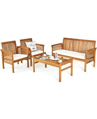 4 Pieces Outdoor Acacia Wood Sofa Furniture Set