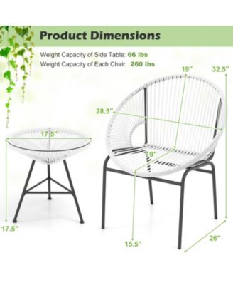 3 Pieces Patio Acapulco Furniture Bistro Set with Glass Table