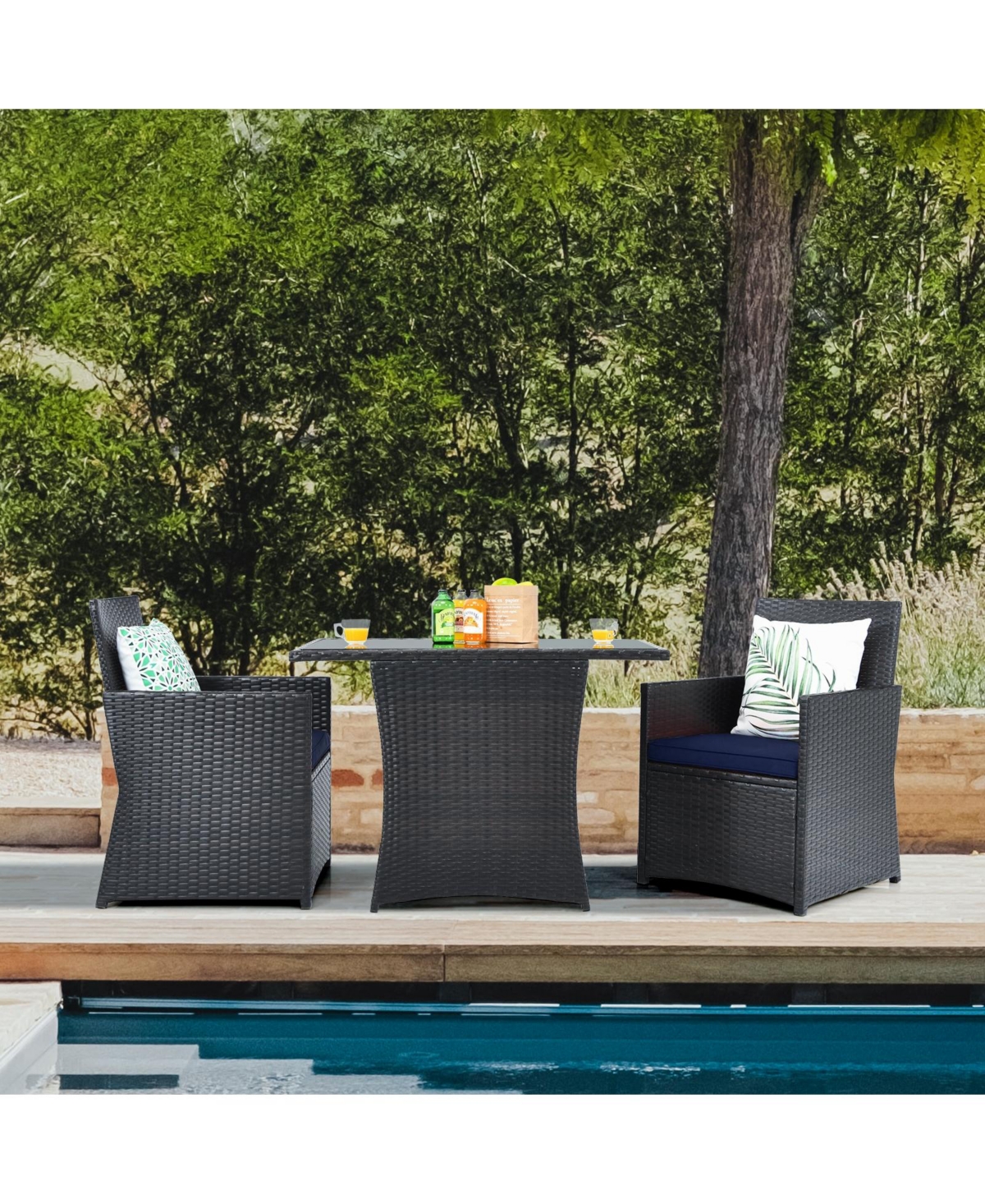Gouun 3 Pieces Patio Rattan Furniture Set with Cushion and Sofa Armrest