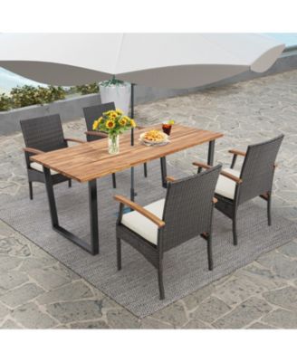 5 Pieces Patio Wicker Chair and Dining Table Set with 2 Inch Umbrella Hole