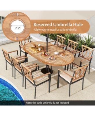 79-Inch Oval Acacia Wood Patio Dining Table for 8 with Umbrella Hole