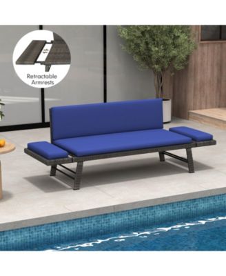 Outdoor Convertible Sofa Daybed with Adjustable Armrests for Balcony