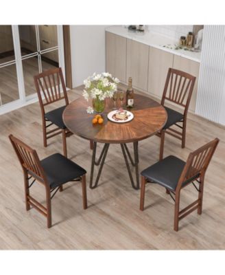 Set of 2 Folding Chairs with Padded Seat and Rubber Wood Frame