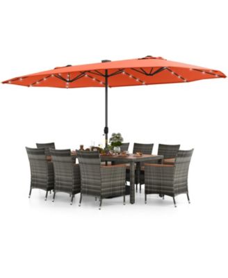 11 Pieces Patio Dining Set with 15 Feet Double-Sided Patio Umbrella Base Included
