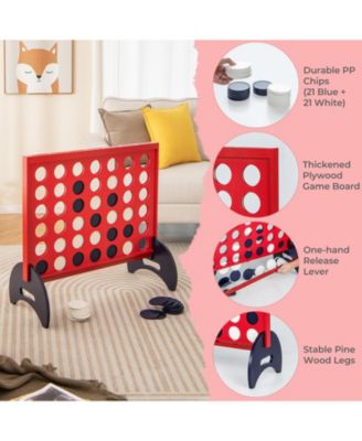 Wooden 4-in-a-row Game Set with 42 PCS Chips and 600D Oxford Fabric Carrying Bag