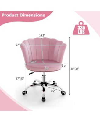 Adjustable Vanity Velvet Chair with Seashell Back and Wheels