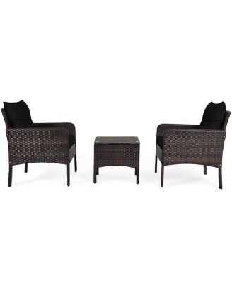 3 Pcs Outdoor Patio Rattan Conversation Set with Seat Cushions