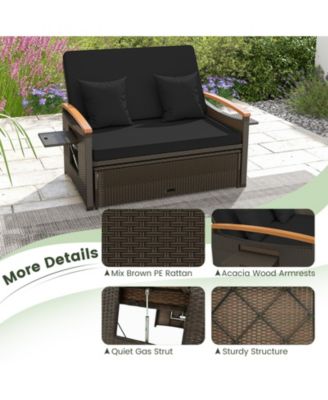 Outdoor Wicker Daybed with Folding Panels and Storage Ottoman