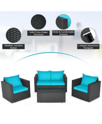 4Pcs Patio Rattan Cushioned Furniture Set