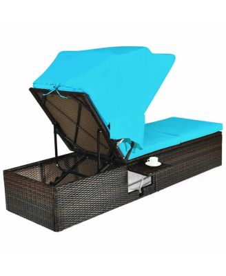 Outdoor Chaise Lounge Chair with Folding Canopy
