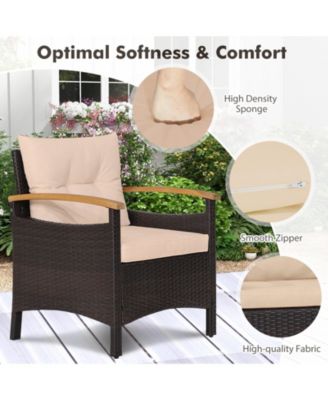 3 Pieces Patio Rattan Furniture Set with Removable Cushions