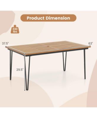 63 Inch Rectangular Outdoor Dining Table for 6 People with Acacia Wood Tabletop and Umbrella Hole-63 inches