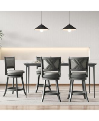 Swivel Bar Stools Set of 2 with Soft-padded Back and Seat-S