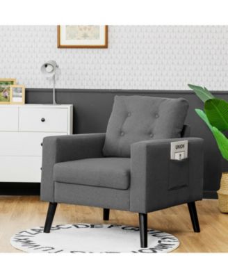 Mid-Century Upholstered Armchair Club Chair with Rubber Wood Legs