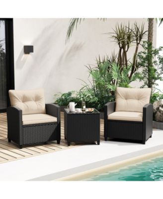3 Pieces Patio Furniture Set with Tempered Glass Table-Off