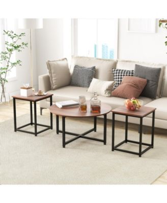 3-Piece Table Set Round Table and 2PCS Square End Tables