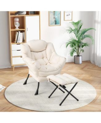 Modern Accent Sofa Chair with Folding Footrest and Side Pocket