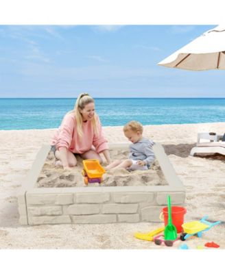 2-In-1 HDPE Kids Sandbox with Cover and Bottom Liner